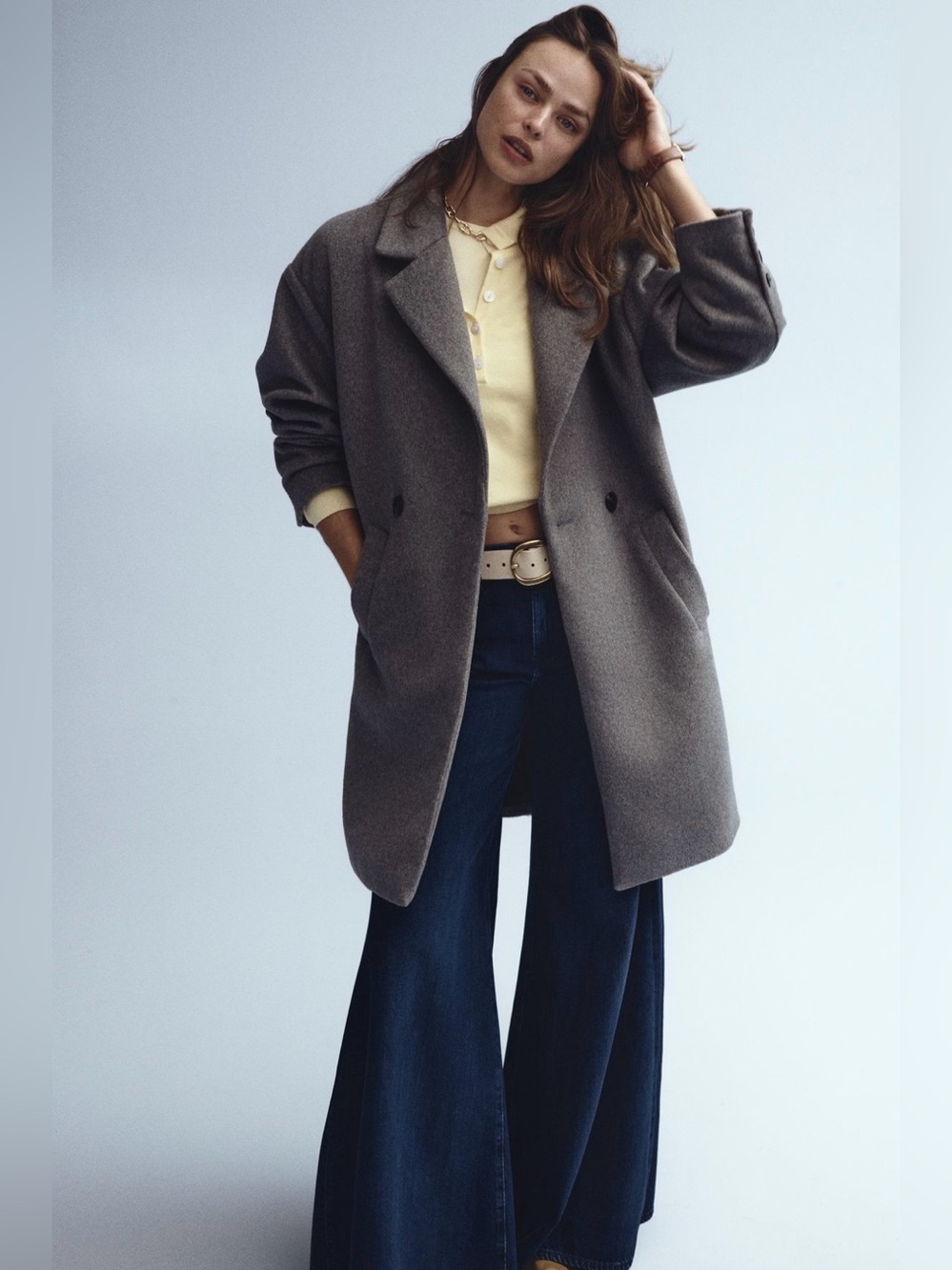 Maeve Relaxed Cocoon Wool Coat Jacket Notched Lapel Button Front Anthropologie